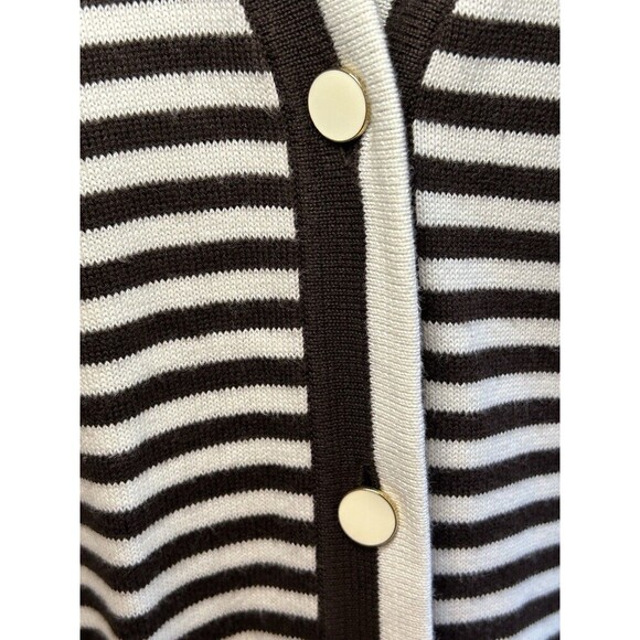 LAND’S END Brown/White Striped Knit Cardigan Button Up with Pockets Women’s L - Picture 3 of 8